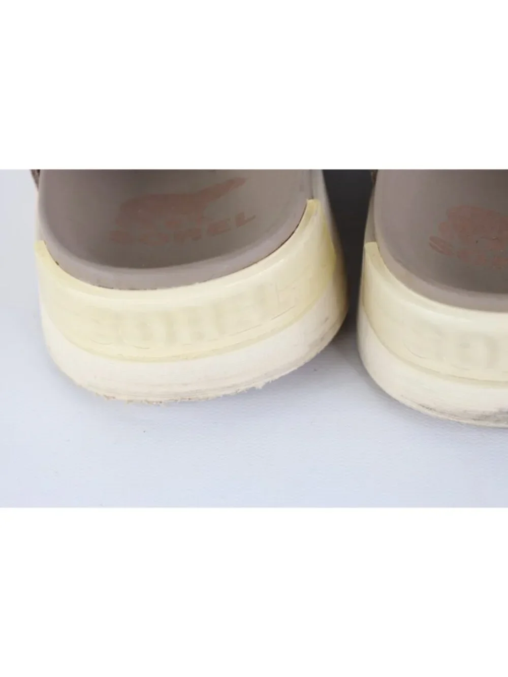 Vtg Y2K Sorel Womens 9.5 Suede Leather Viibe Chunky Mules Sandals Shoes Beige